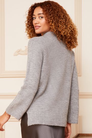 Grey high neck knit jumper cheap