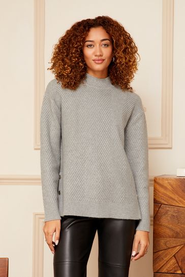 Grey funnel neck sweater cheap