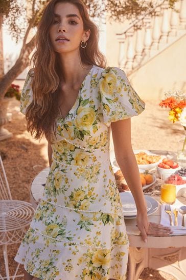 Buy Lipsy Yellow Print Puff Sleeve Mini Tea Dress from Next Netherlands