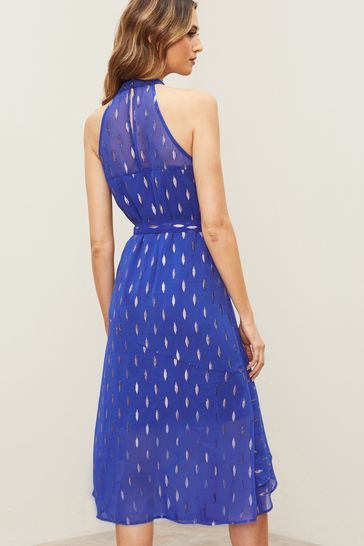 Blue ruffle deals midi dress