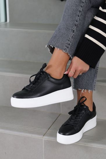 Linzi Black Twyla Lace Up Flatform Trainer