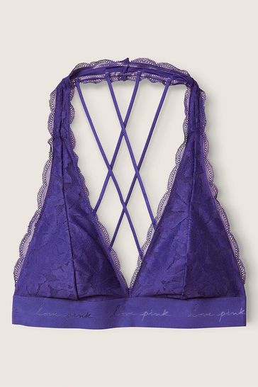Buy Victoria's Secret PINK Indigo Blue Lace Strappy Back Halterneck  Bralette from Next Luxembourg