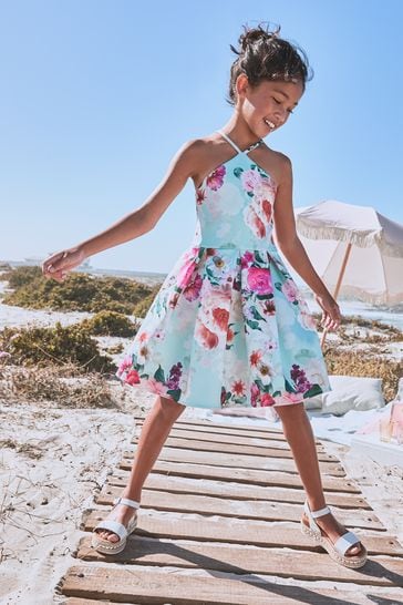 Blue floral occasion dress cheap