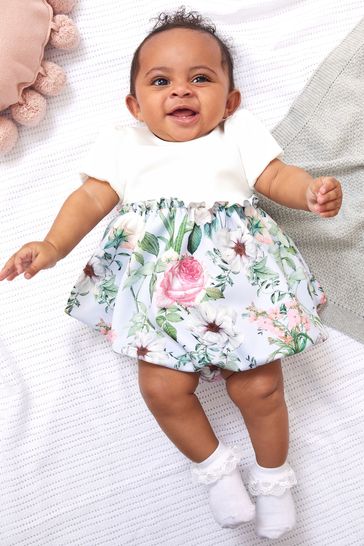Lipsy Blue 2in1 Floral Baby Puff Sleeve Dress With Matching Knicker