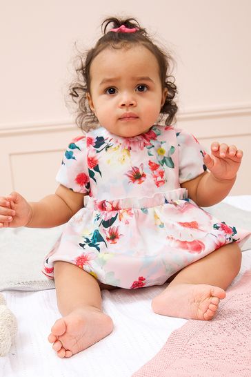 Buy Lipsy Blush Pink Floral Baby Puff Sleeve Dress With Matching
