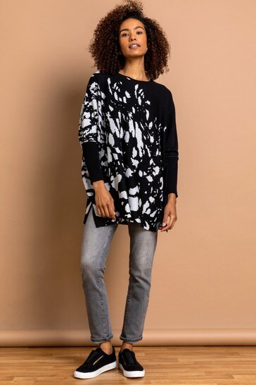 Roman Black Relaxed Abstract Print Jumper
