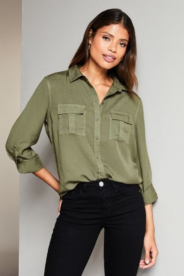Lipsy Khaki Green TENCEL™ Pocket Shirt