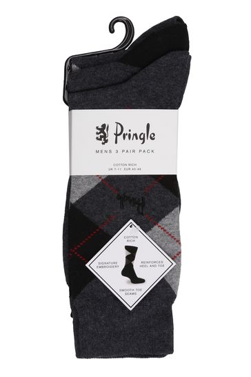 Pringle Grey 3Pk Argyle Socks