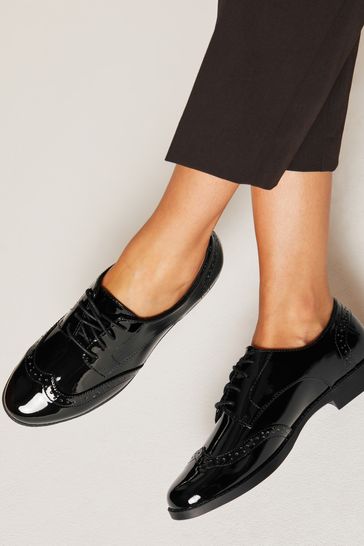 Friends Like These Black Patent Brogue flat Lace Up Shoes