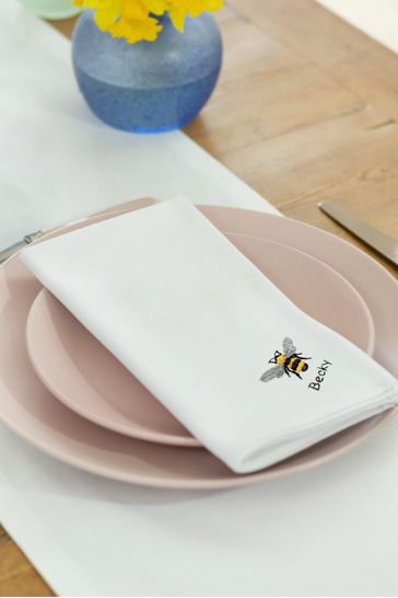 Set of 4 Personalised Embroidered Bee Napkins by Jonny's Sister