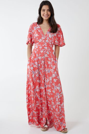 Buy Blue Vanilla Orange Floral Button Through Maxi Dress from Next