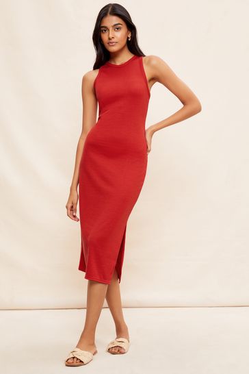 Friends Like These Red Racer Back Sleeveless Ribbed Bodycon Midi Dress