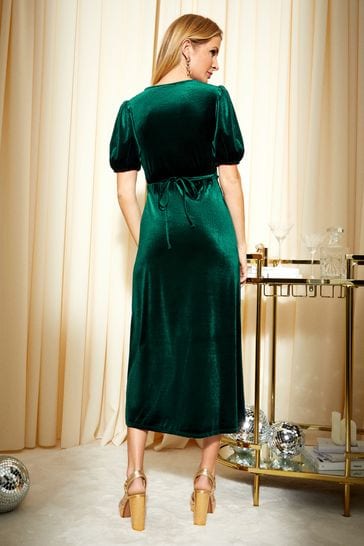 Mint velvet green ruched collar shop dress