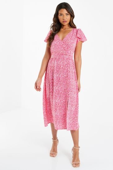 Pink animal shop print midi dress