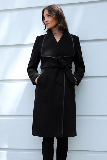 Black coat 2025 with leather trim