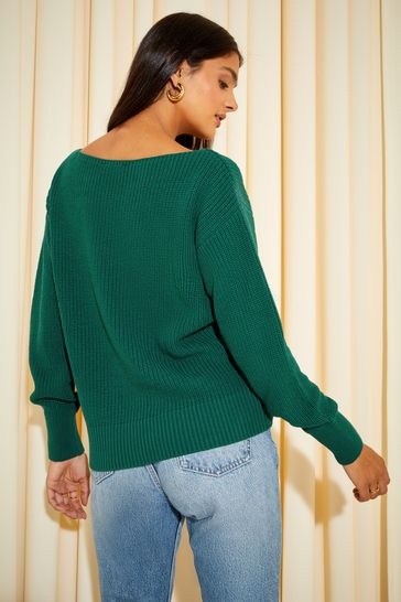 Green off sales shoulder jumper