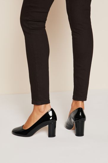 Friends Like These Black Patent Block Mid Heel Court Shoes