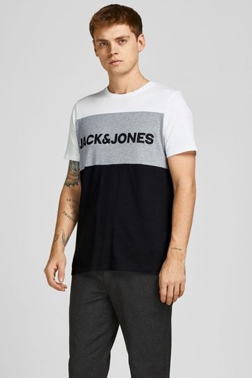 Jack & Jones White & Grey & Black Logo T-Shirt
