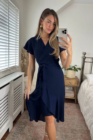 Navy wrap dress midi new arrivals