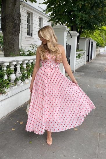 Style Cheat Pink Regular Luisa Halter Pleated Maxi Dress