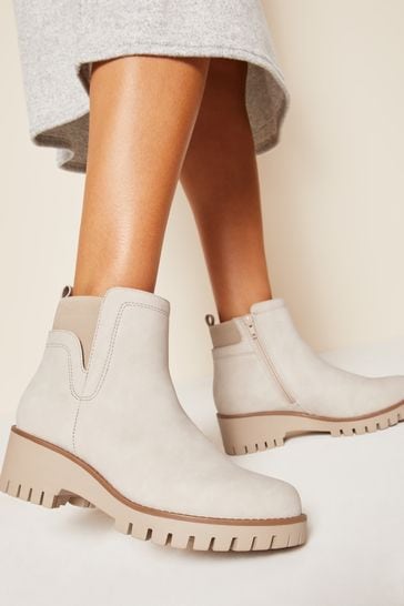 Friends Like These Cream Faux Leather Wedge Cheslea Ankle Boot