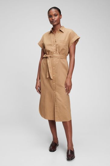 Buy Gap Mojave Tan Linen-Cotton Midi Shirt Dress from Next Luxembourg