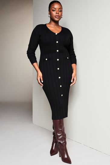 Lipsy plunge neck store knitted midi dress