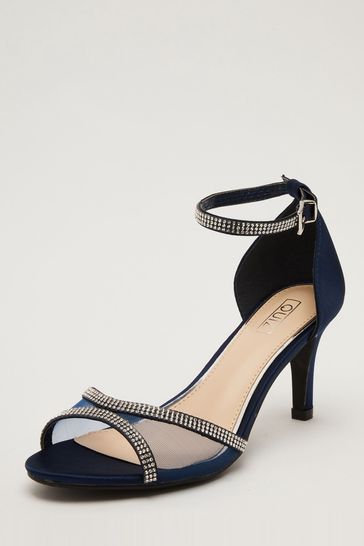 Buy Quiz Blue Shimmer Mesh Front Diamante Low Heel Sandals from