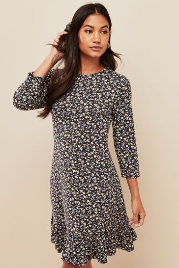 Friends Like These Blue Regular Fit And Flare Three Quarter Sleeve Dress