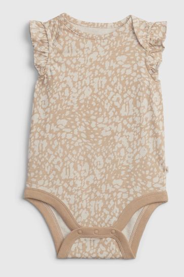 Gap New Sand Beige Baby 100% Organic Cotton Mix and Match Flutter Bodysuit