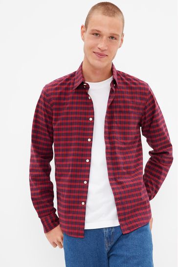 Buy Gap Red Gingham Stretch Poplin Shirt in Untucked Fit from Next