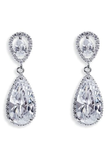 Ivory & Co Silver Bacall Rhodium Crystal Sparkling Peardrop Earrings