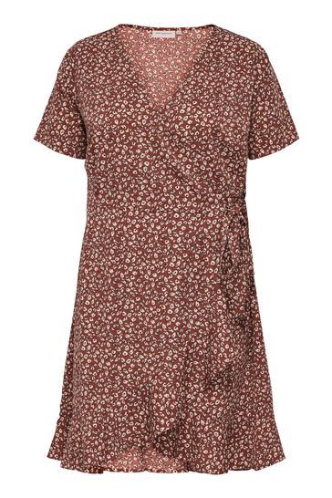 ONLY Curve Brown Short Sleeve Summer Wrap Dress