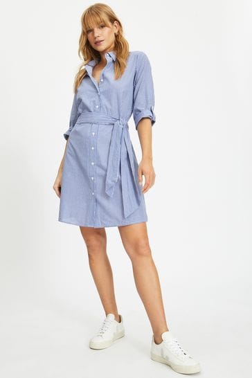 JDY Blue Tie Waist Shirt Dress with 3/4 Sleeves