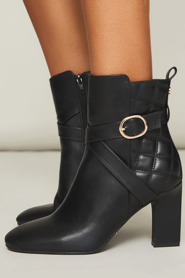 Lipsy Black Quilted Buckle High Heeled Leather Look Ankle Boot
