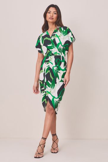Buy Lipsy Green Print Wrap Midi Dress from Next Luxembourg