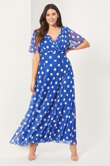 Scarlett & Jo Blue Polka Dot Isabelle Print Float Sleeve Maxi Dress