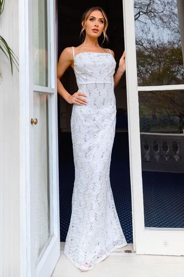 Sistaglam White Sequin Lace cowl Maxi Dress
