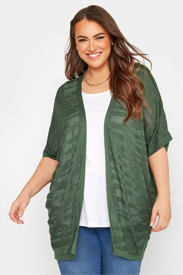 Yours Curve Khaki Green Cocoon Zebra Stitch Cardigan