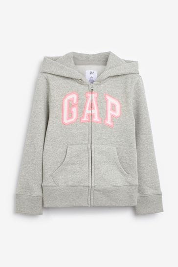 Gap Grey and Pink Logo Zip Up Hoodie (4-13yrs)