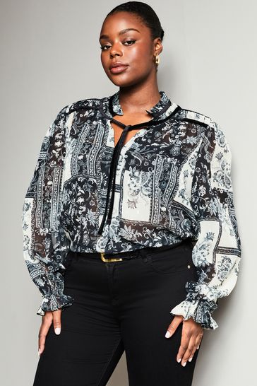 Sheer tie clearance neck blouse