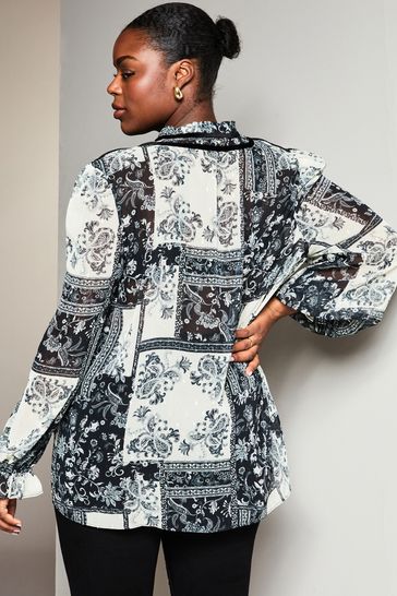Buy Lipsy Black Paisley Curve Sheer Tie Neck Long Sleeve Blouse