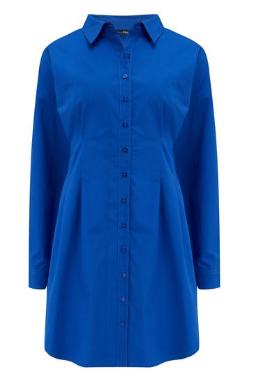 Buy Pour Moi Blue Cotton Poplin Inverted Pleat Waist Shirt Dress