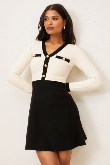 Lipsy Monochrome 2 in 1 Knitted Fit and Flare Dress