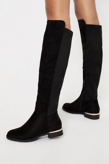 Lipsy Black Regular Fit Flat Long Knee Faux Suedette Boot