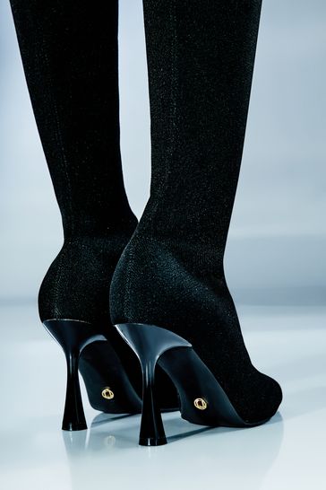 Black mid heel sock boot outlet