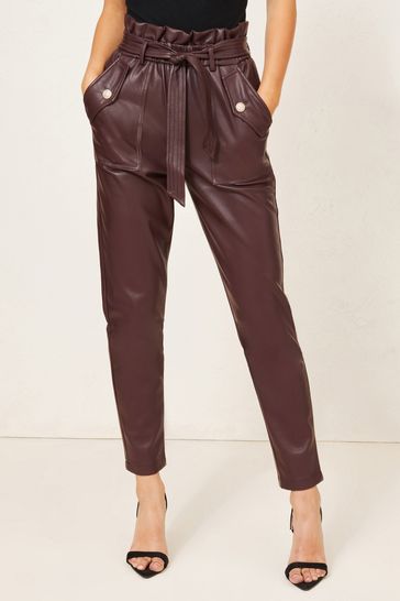 Lipsy Berry Red Regular Faux Leather Paper Bag Trouser