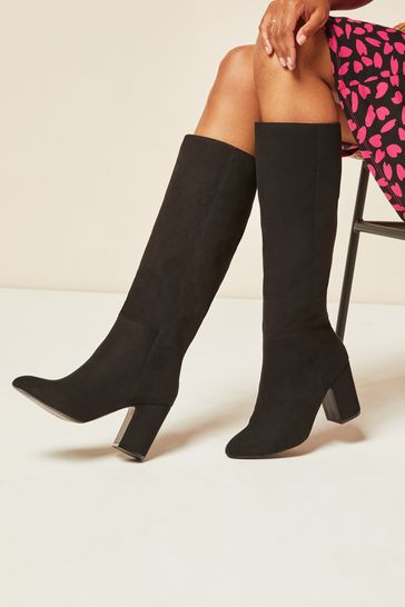 Friends Like These Black Suedette Long Knee Mid Heel Boot
