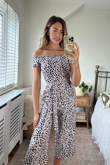 Style Cheat Neutral X Luisa Zissman Verity Wide Leg Bardot Jumpsuit