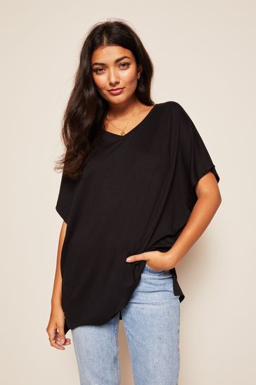Friends Like These Black Short Sleeve V Neck Tunic Top